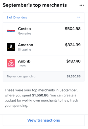 Monthly top merchant spending